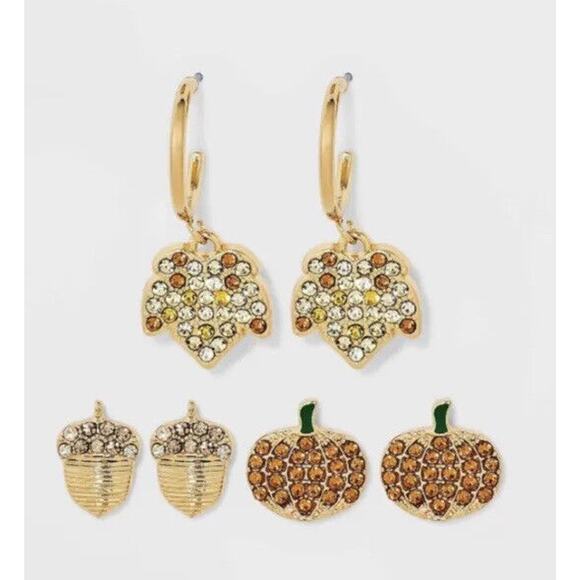 NEW Sugarfix by Baublebar Good Harvest Earring Set Acorn Pumpkin Leaf - Picture 1 of 8